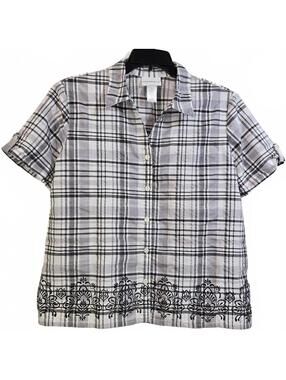Alfred Dunner Women's Short Sleeve Button-Up Plaid Shirt Size XL